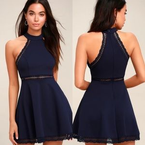 NWT Lulu’s navy halterneck skater dress - MEDIUM